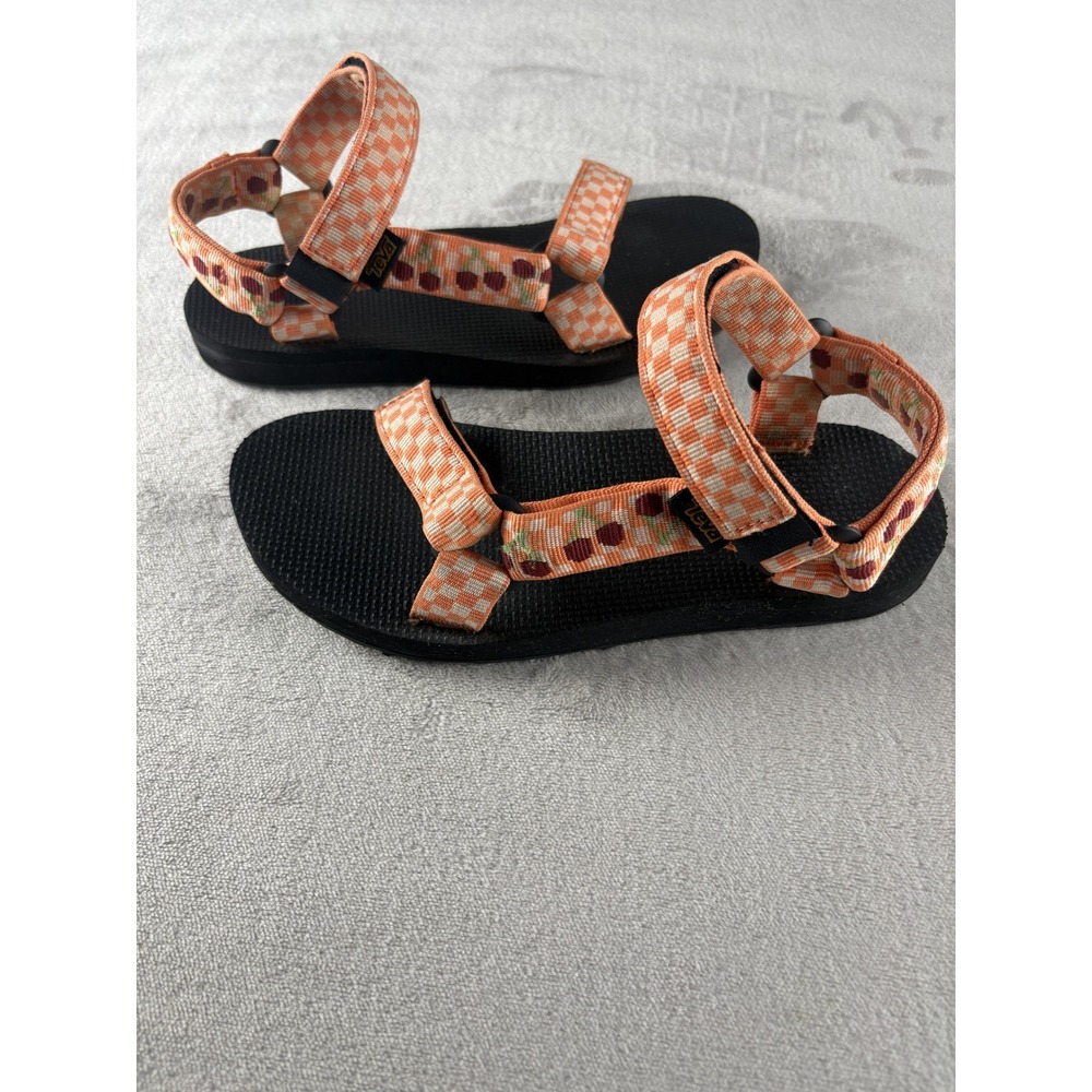 Teva Kids Original Universal Orange Checkerboard Cherry Sandals Size 6 1003987